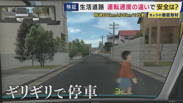 時速30キロだとギリギリのところで停車