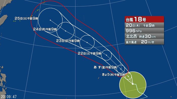台風18号の進路予想図