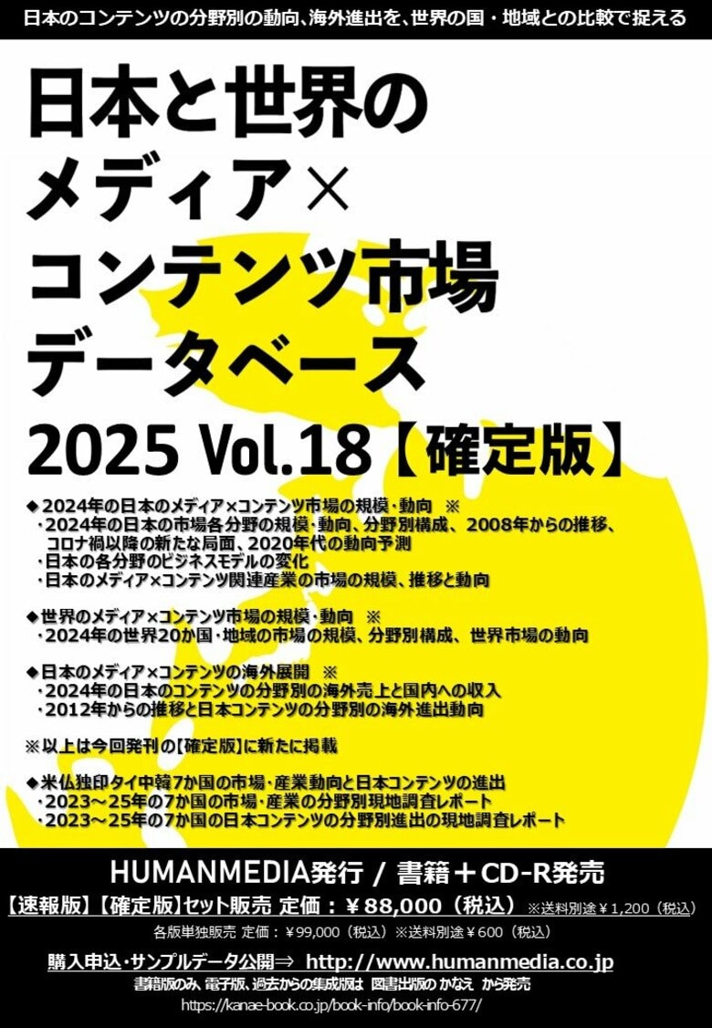 2024年の日本と世界のコンテンツ市場の規模と日本のコンテツの海外売上の調査結果発表