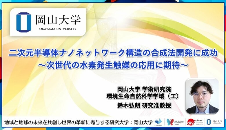 【岡山大学】二次元半導体ナノネットワーク構造の合成法開発に成功～次世代の水素発生触媒の応用に期待～