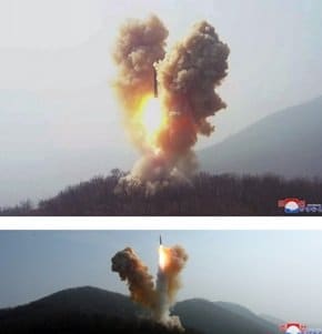 地下サイロからの発射と推察されるミサイルの噴射炎。(朝鮮中央通信・2023年3月20日)