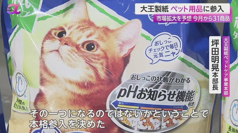 大王製紙が発売する猫砂は、尿のpHによって色が変わる