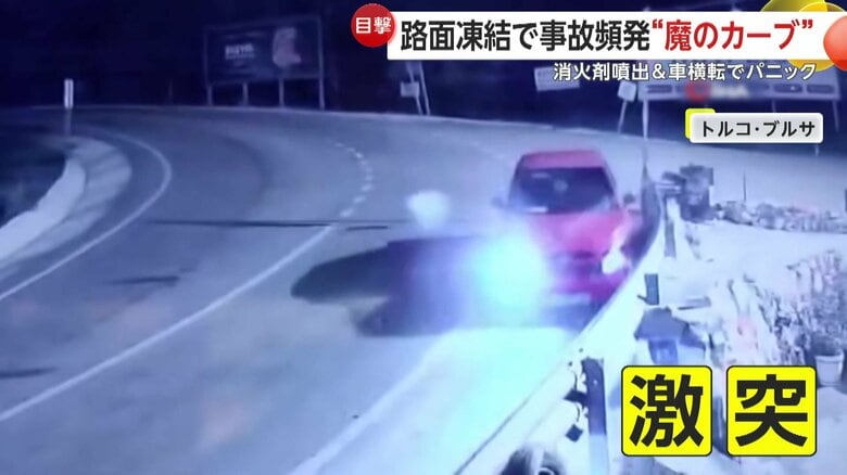 ガードレールに衝突する車（IHA）