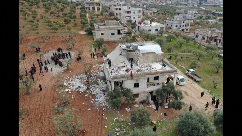 自爆した2代目指導者の隠れ家（ドローン撮影：Mohamed Al-Daher）