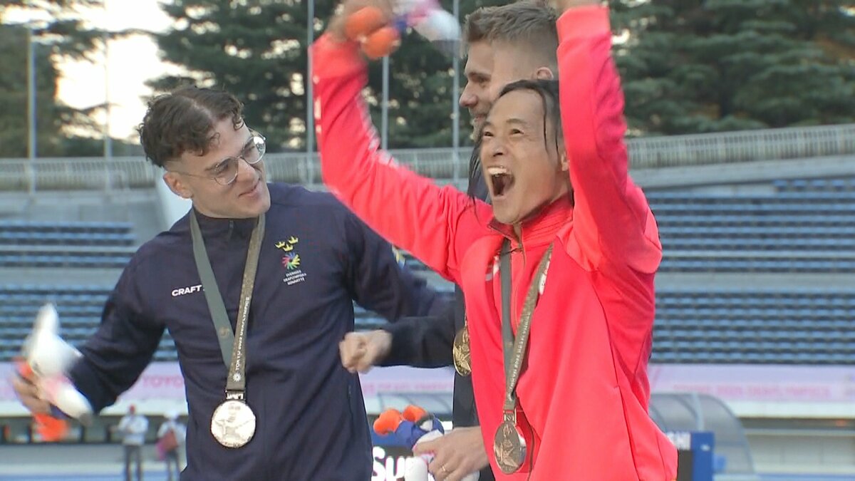 男子陸上100メートルで佐々木琢磨選手（仙台大職員）が2大会連続の
