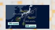 “ダブル台風”あす関東直撃へ　7号は九州から関東の太平洋側へ　8号も北上し関東から東海で大雨・暴風に厳重警戒