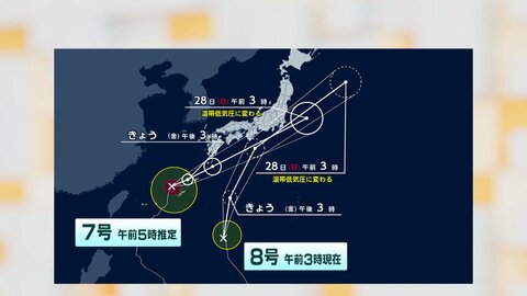 “ダブル台風”あす関東直撃へ　7号は九州から関東の太平洋側へ　8号も北上し関東から東海で大雨・暴風に厳重警戒