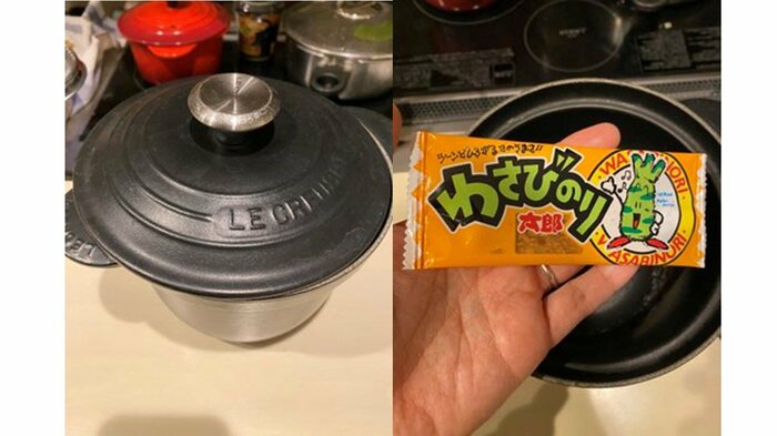 鍋の中から出てきたのは「わさびのり太郎」だった