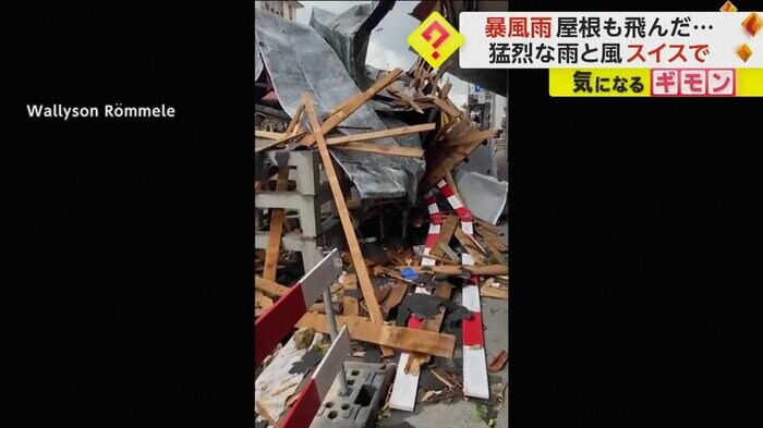 道路に折れた枝やがれきが散乱している
