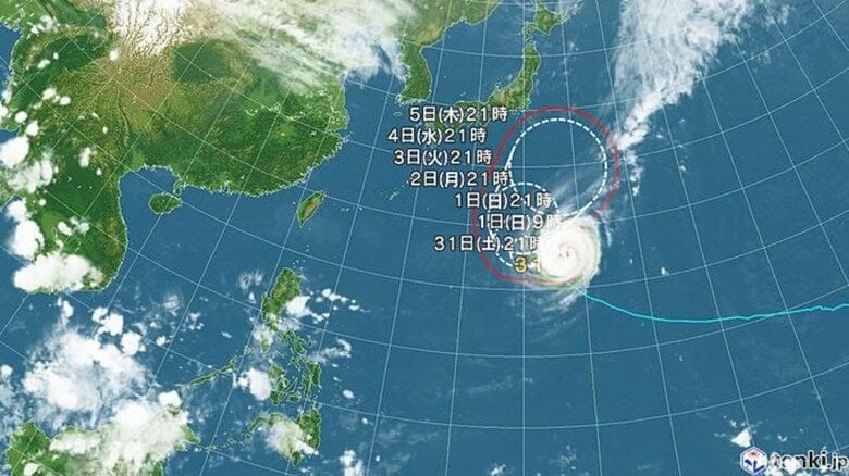 【台風情報】非常に強い台風31号(インファ)の進路予想　中心気圧940hPa、最大瞬間風速65m/s　小笠原近海を北東へ　11月5日午後9時までの予報は｜FNNプライムオンライン