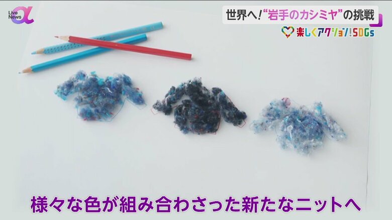 着られなくなったニットを綿に戻して製作したカシミヤの糸