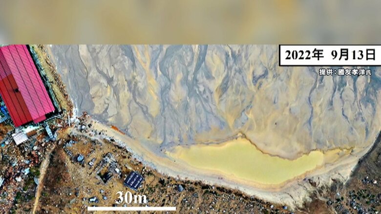2022年9月13日撮影　水は茶色く濁りわずかに残るのみ