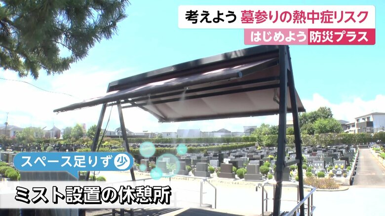 【画像】霊園の休憩所にミスト設置…猛暑の中でお墓参りは「熱中症リスク」