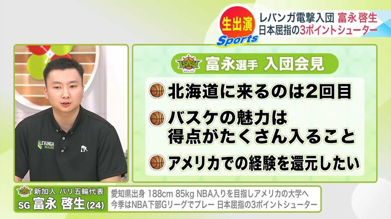 UHB「みんテレ」出演中の富永啓生選手