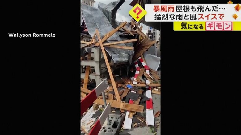 道路に折れた枝やがれきが散乱している