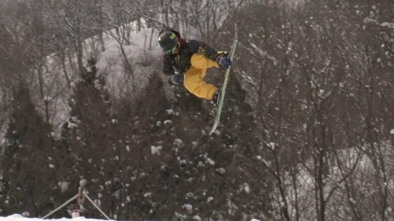 平野歩夢選手（当時11歳）　高いエアを見せていた