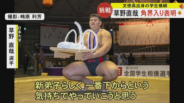 新弟子らしく頑張りたいと話す草野選手