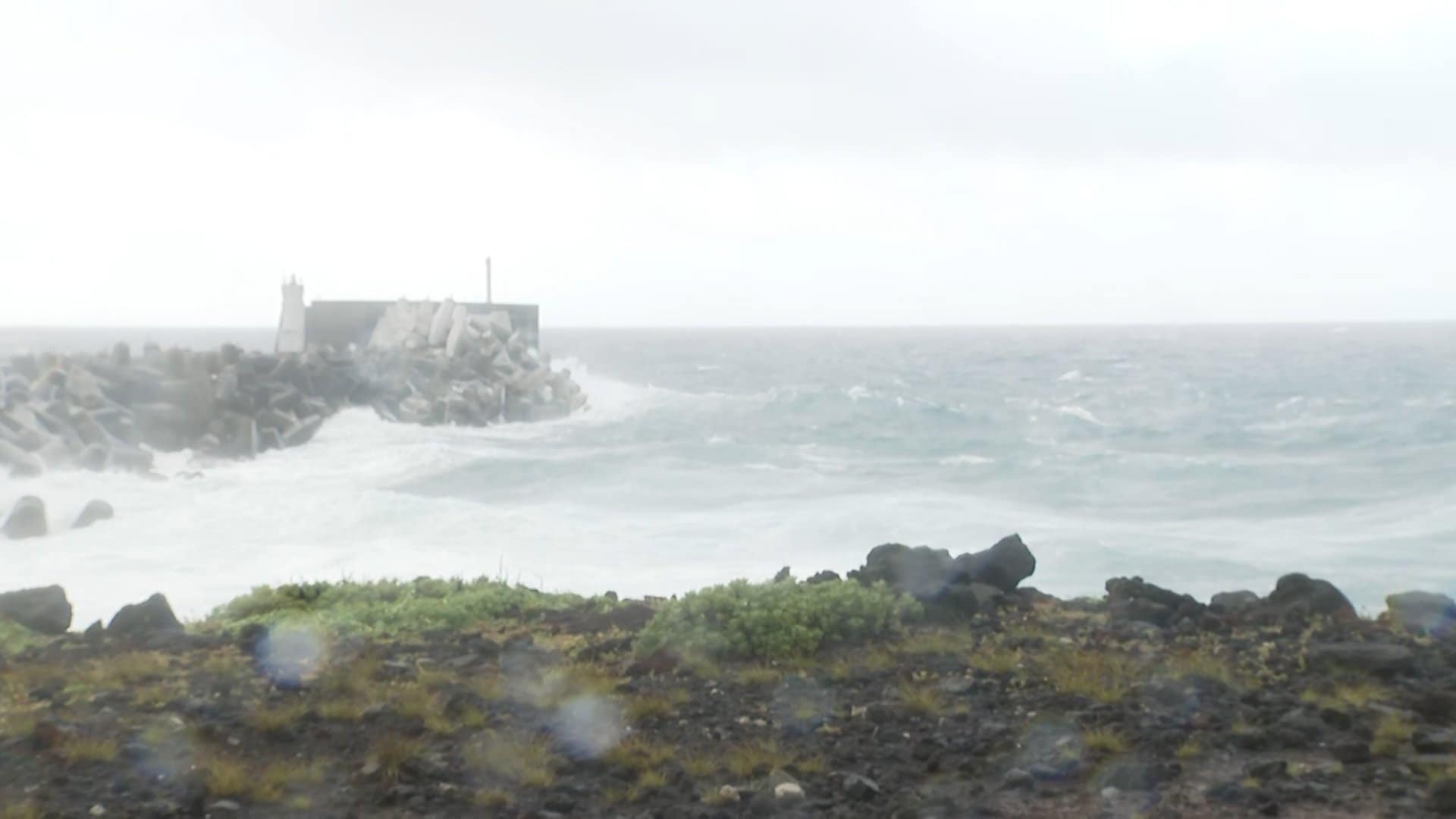 【中継】台風25号が接近する東京・八丈島 強風で海は白波 フェリー欠航続き店は食料品在庫減少 連休予約もキャンセル相次ぐ