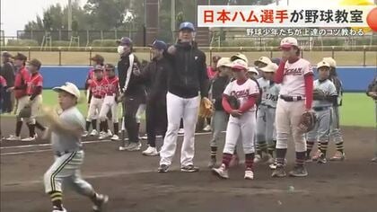 北海道日本ハムファイターズが野球教室 地元の子どもたちに上達のコツを伝授！万波選手が大遠投を披露