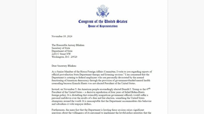 アイサ議員がブリンケン国務長官に宛てた抗議文