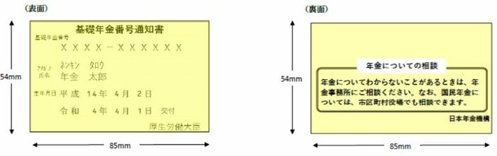 基礎年金番号通知書(出典:日本年金機構)