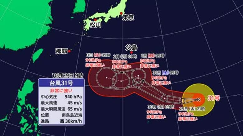 台風３１号最新情報　勢力維持し３日に紀伊半島から遠い南の海上に　愛媛は宇和海で高波の可能性【愛媛】｜FNNプライムオンライン