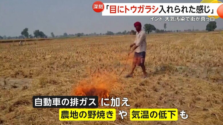 スモッグの原因のひとつとされている農地の野焼き