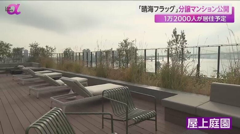 レインボーブリッジを一望できる屋上庭園