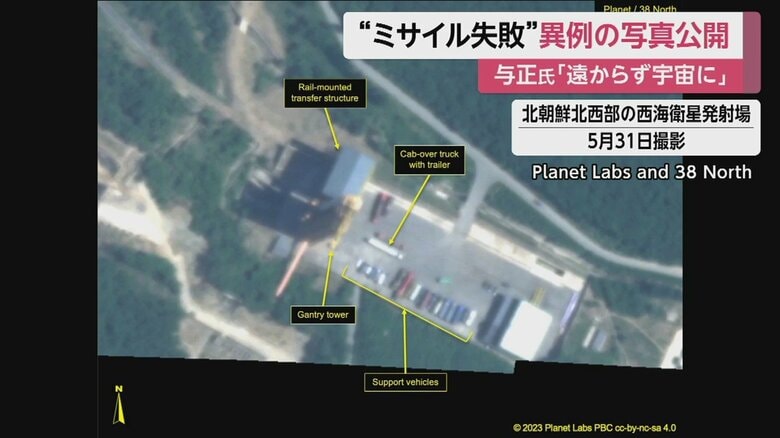 アメリカの北朝鮮分析サイト「38ノース」の衛星画像。発射場で、事後分析などの活動が行われていたか