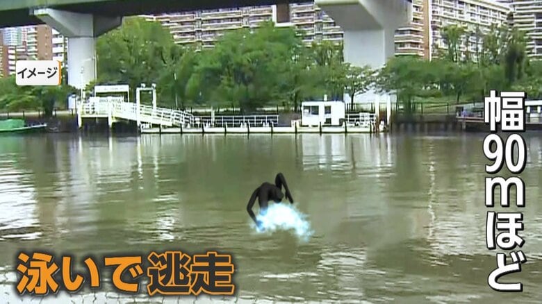 任意聴取直前に突然ダイブ 大阪で幅90メートルの川を泳ぎ切る“まさかの逃走劇” 警察も泳いで追跡するも追いつけず|FNNプライムオンライン