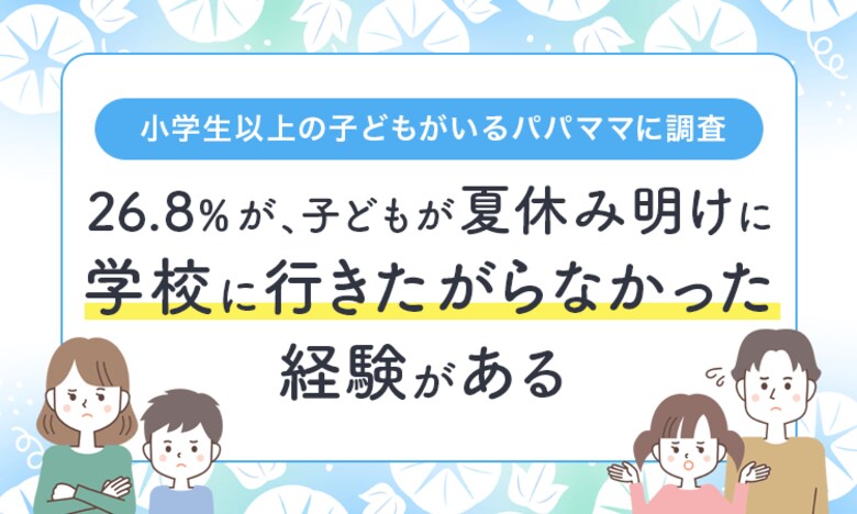 【小学生以上の子どもがいるパパママに調査】26.8%が、子どもが夏休み明けに「学校に行きたがらなかった経験がある」