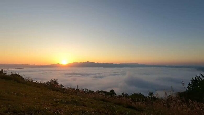 一面に広がる「雲海」（遠野市の高清水展望台、午前6時頃）