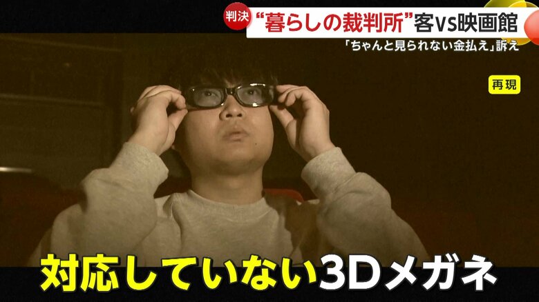 持参した3Dメガネが3Dに対応していないものだった再現イメージ