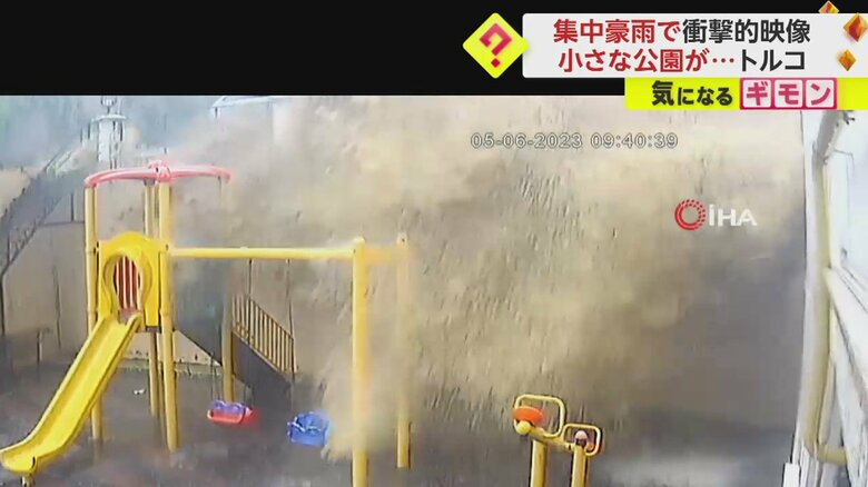 【衝撃的映像】記録的集中豪雨で車5台がスクラップに…駐車場の壁が崩壊、激しい濁流が公園を飲み込む　トルコ｜FNNプライムオンライン