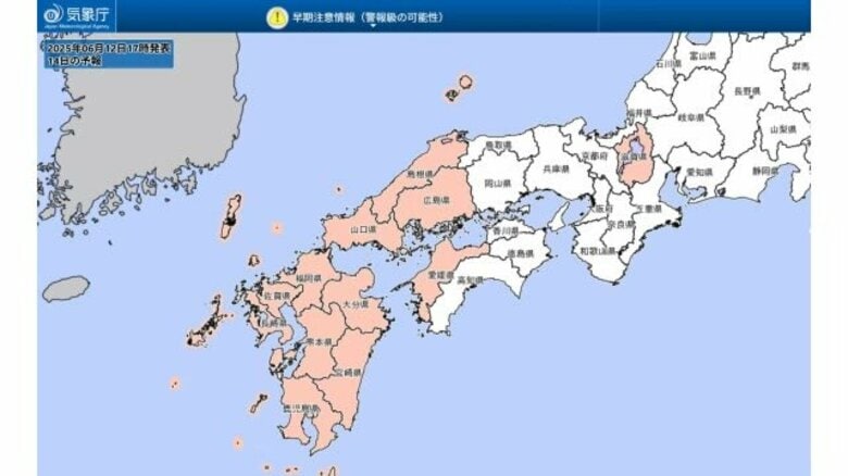 活発な梅雨前線が北上へ…九州から中国四国地方など15日にかけ大雨の可能性　気象庁が早期注意情報｜FNNプライムオンライン