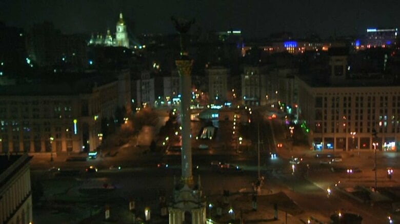 日本時間24日午後1時前の首都キエフの様子