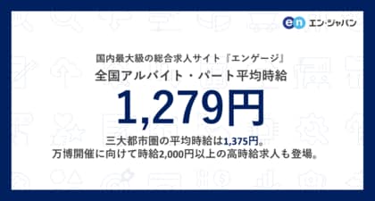 国内最大級の総合求人サイト『エンゲージ』アルバイト・パート募集時平均時給(2025年1月度)