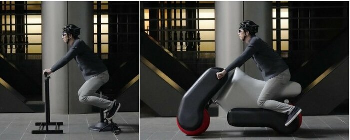 電動バイク型のpoimo。左のポーズから右のようなバイクを自動設計する(©︎ The University of Tokyo and mercari R4D)