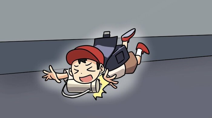 転倒して水筒が顎に…