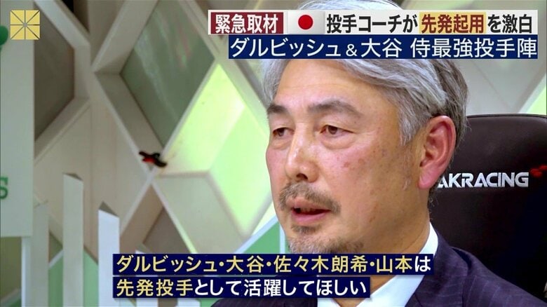 「ダルビッシュ・大谷・佐々木・山本は先発投手として活躍してほしい」と語る吉井コーチ