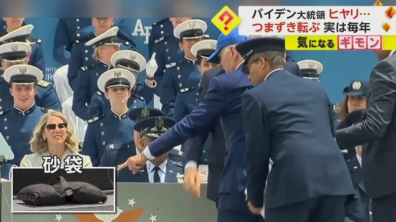 砂袋を指差すバイデン大統領