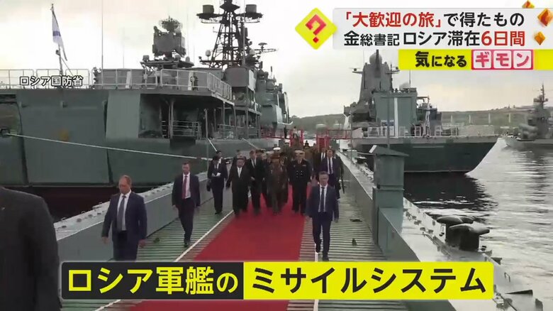 ロシア軍艦で、ミサイルシステムの説明を受けた金総書記