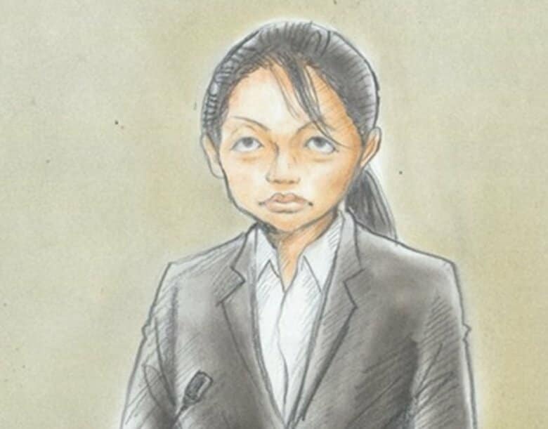 法廷内の川村被告（イラスト）