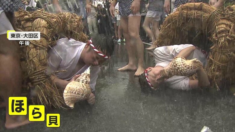 「夏が始まる」わらに巻かれほら貝吹きびしょ濡れ…700年続くずぶ濡れ“奇祭”　神奈川・茅ヶ崎では40の神輿が海の中へ｜FNNプライムオンライン
