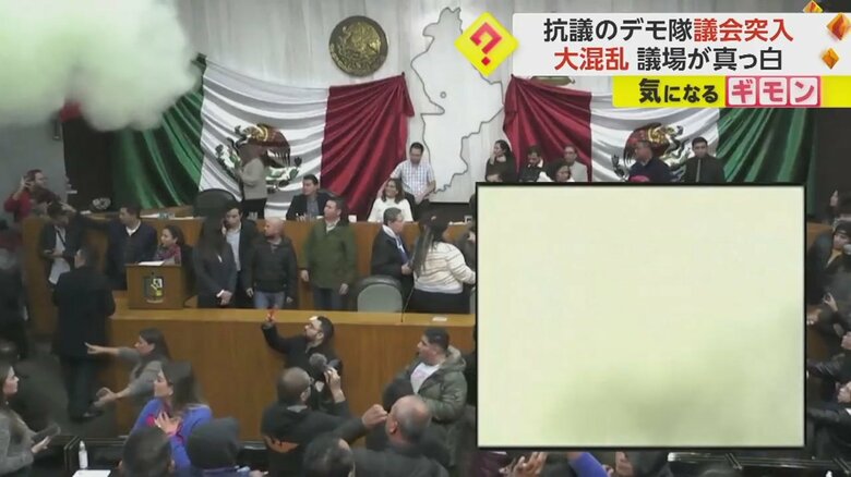 発煙筒が使われ議場が真っ白になっている様子③