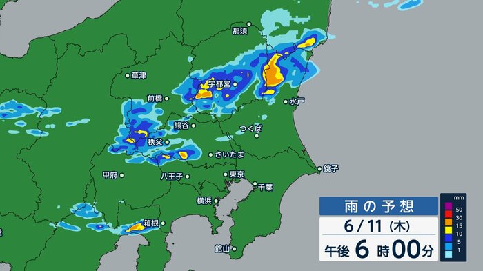 6月11日（木）午後6時の雨の予想