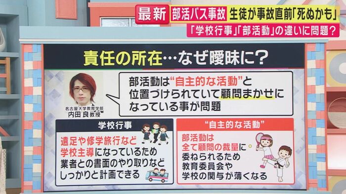 名古屋大学の内田良教授(関西テレビ「旬感LIVE とれたてっ!」より)