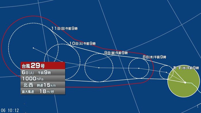 台風29号の進路予想図