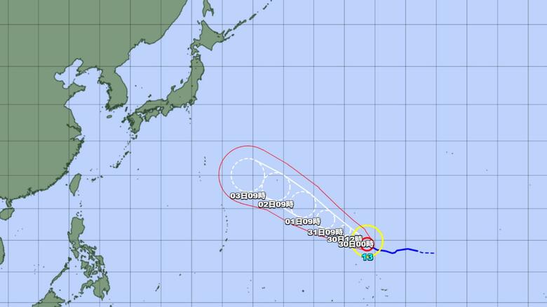 【台風情報】台風13号の今後の進路予想は　猛烈な勢力に発達する見込み　8月1日午前9時の予報では、猛烈な勢力を維持したまま、南鳥島近海に達する見込み｜FNNプライムオンライン