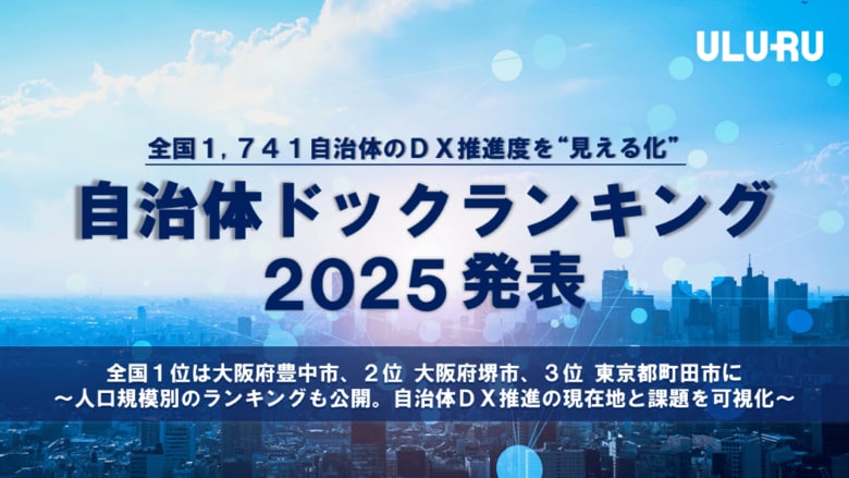 うるる、全国1,741自治体のDX推進度を”見える化” 「自治体ドックランキング2025」を発表　全国1位 大阪府豊中市、2位 大阪府堺市、3位 東京都町田市がランクイン